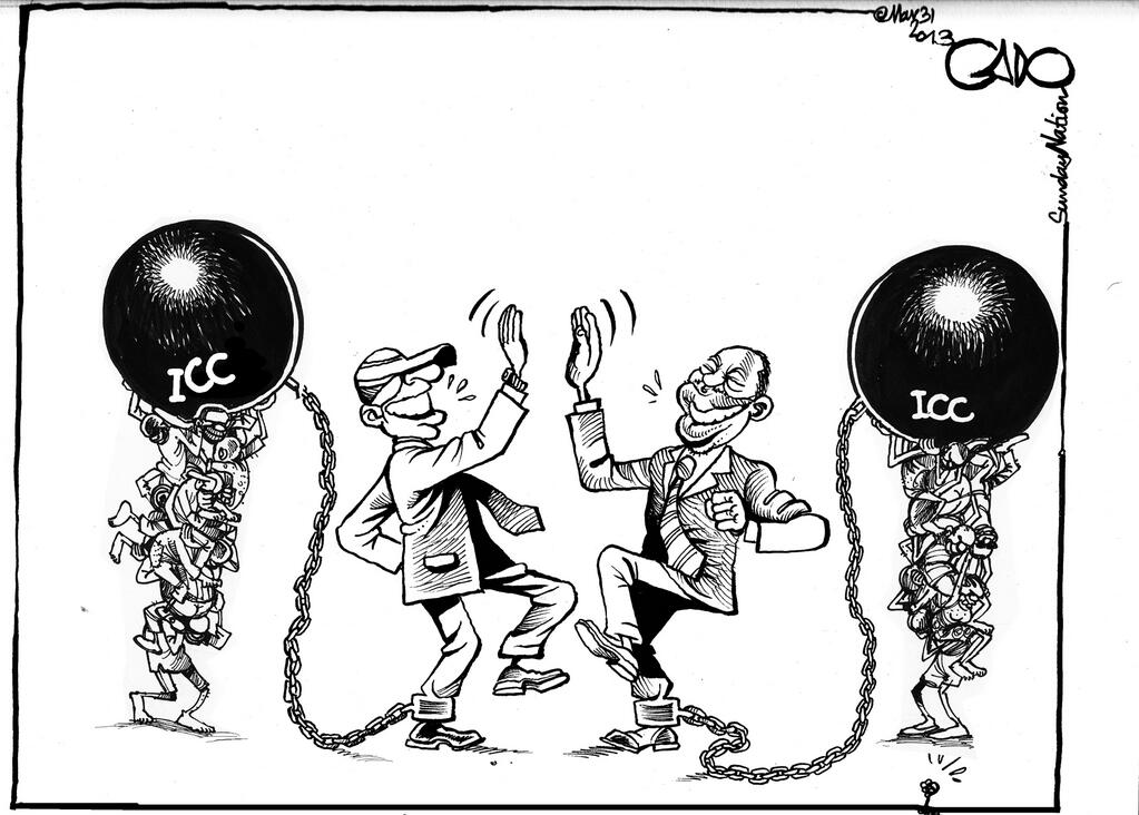 Uhuru Kenyatta & William Ruto celebrating their election victory via Gado Cartoons