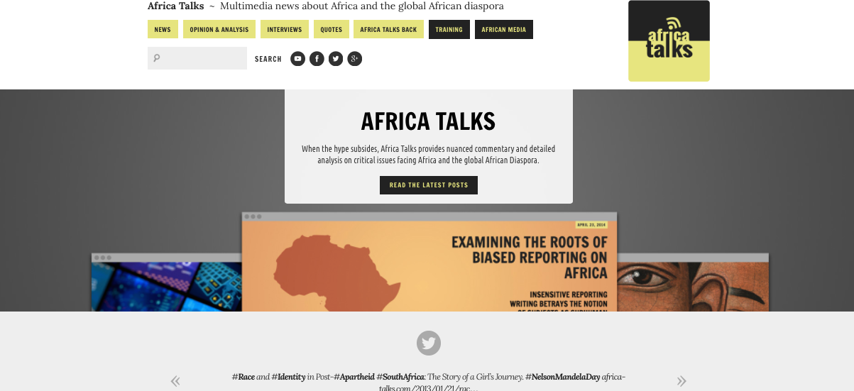 The new Africa Talks homepage.